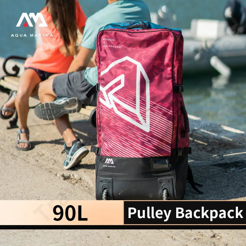 AQUA MARINA Aquatic Sports Backpack 90L Large Capacity Pulley Backpack Save Effort Suitcase Kayak Paddle Storage Bag 97x46x30cm