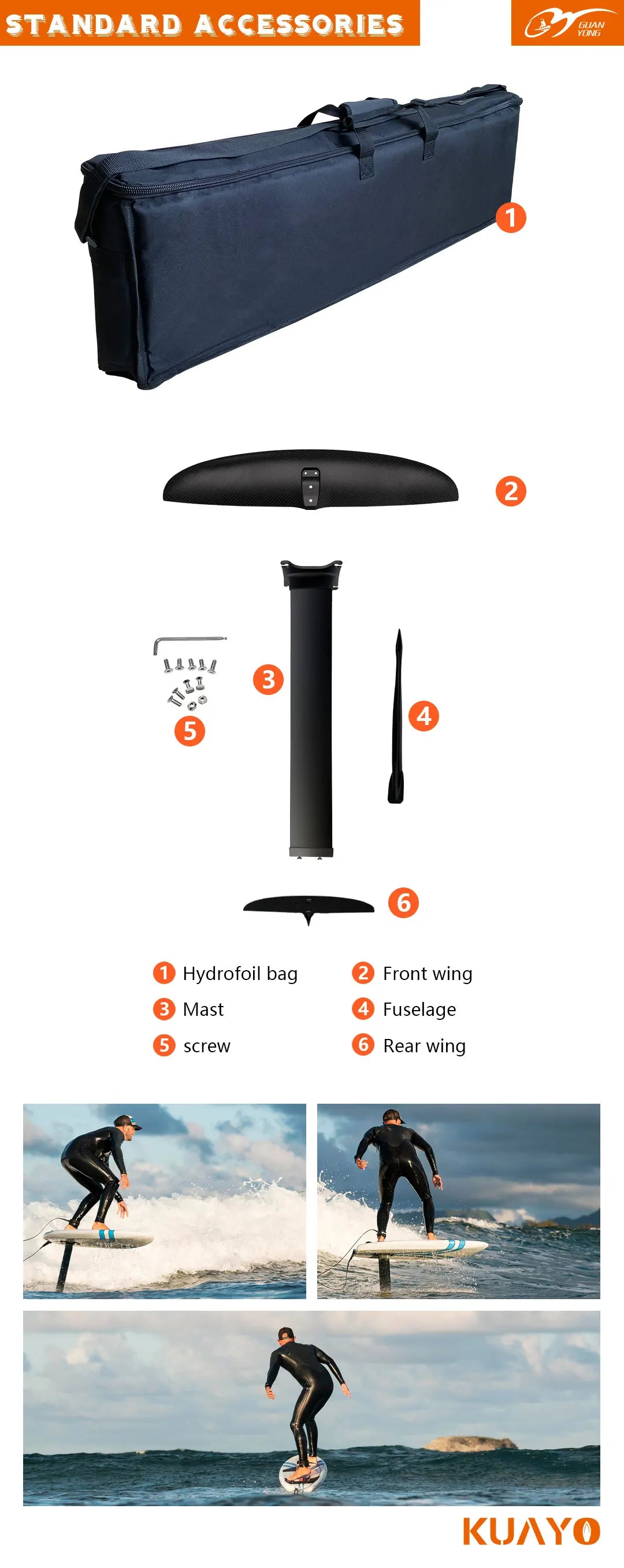 Customisable GY-BSC970 1501sqcm Carbon Fibre Front Wing Hydrofoil Kit for Windsurfing and SUP Hydrofoil Surfing