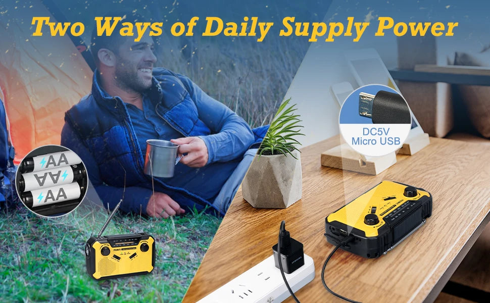 Emergency Radio AM/FM Portable Radio Solor Hand Crank USB AA Batteries Rechargeable Torch Reading Lamp SOS Alarm for Emergencies