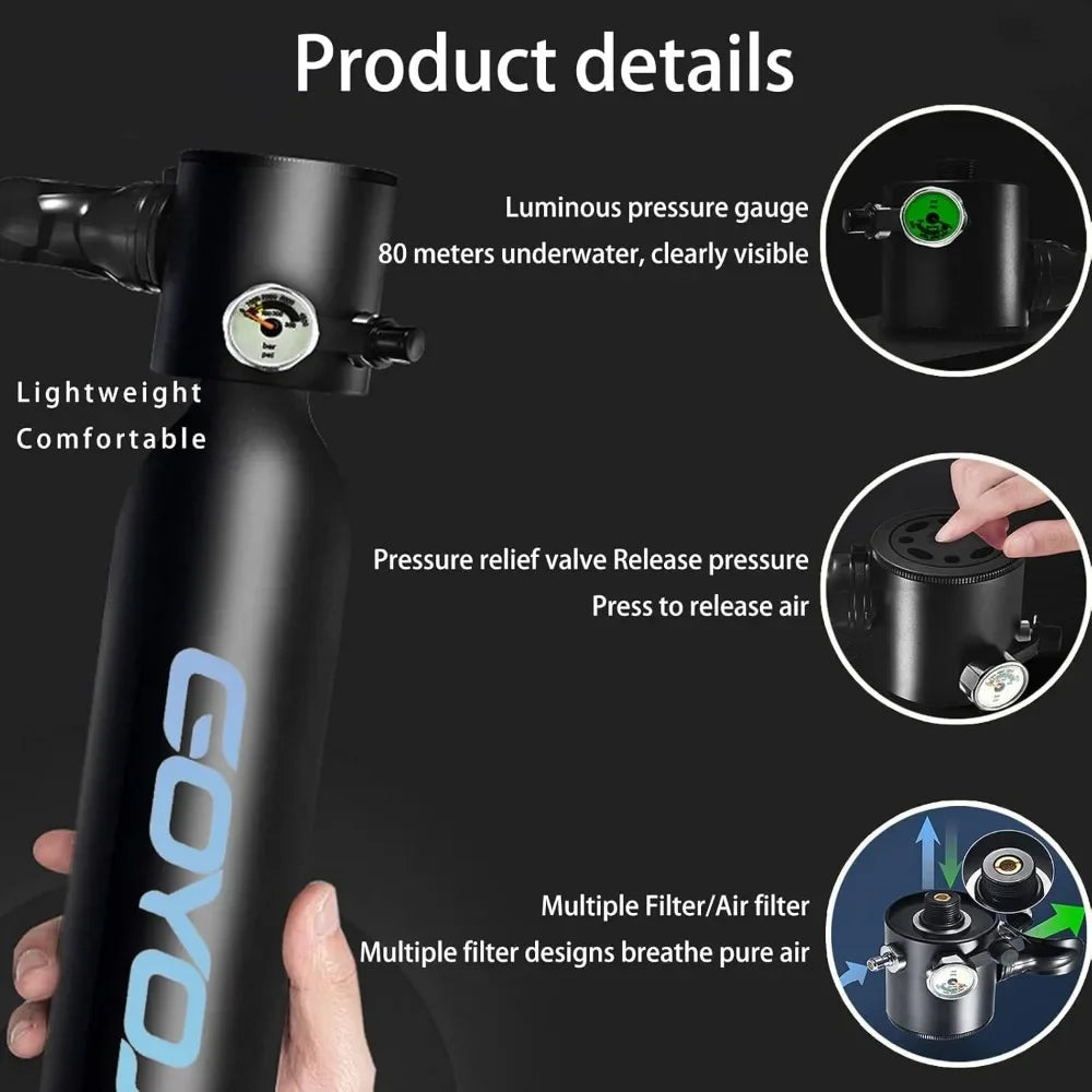 Mini Scuba Tank, 6-12 Minutes Diving Tank, Portable Lung Tank Kits with 3000 PSI Max Pressure 0.5L Small Scuba Diving Tank