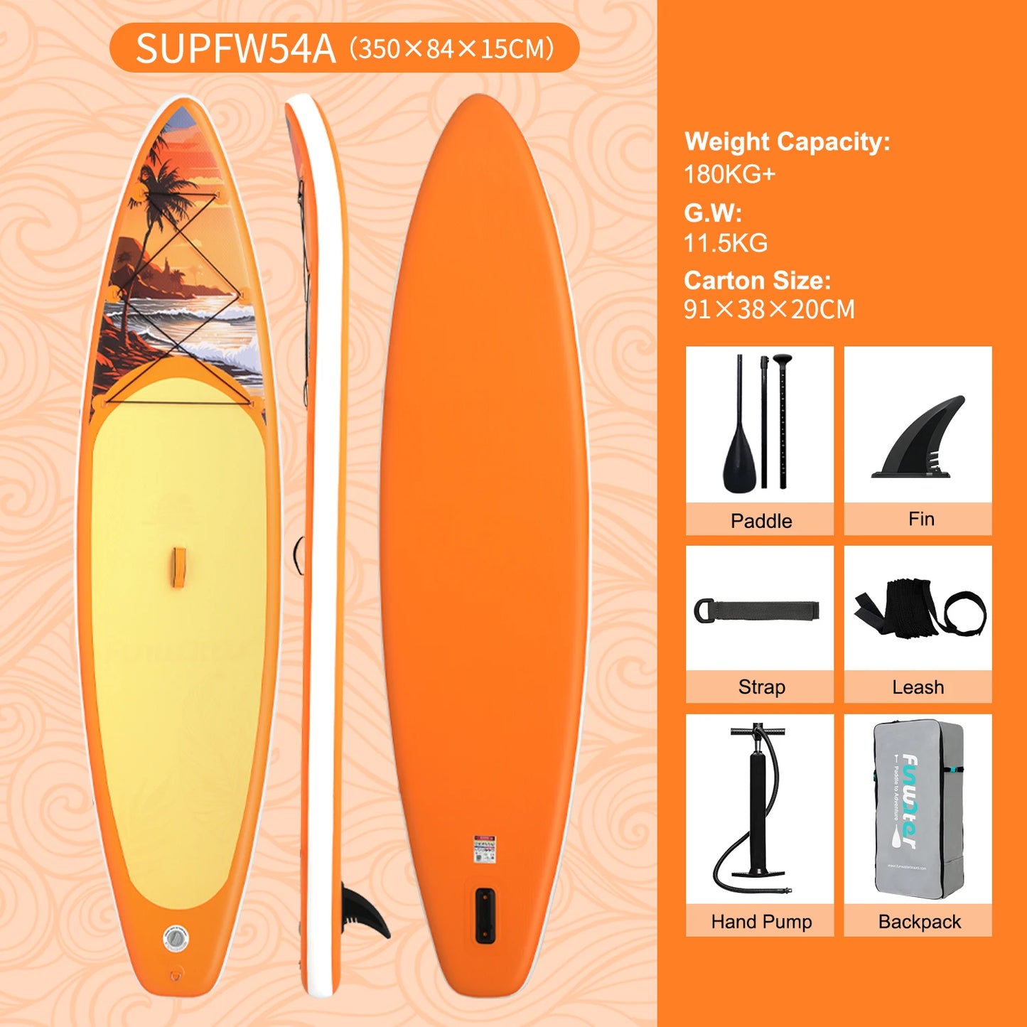 FUNWATER Inflatable SUP Board 11' Stand Up Paddle Board with Accessories, Paddle Surf Board for Lake Sea Beginners Feath-R-Lite