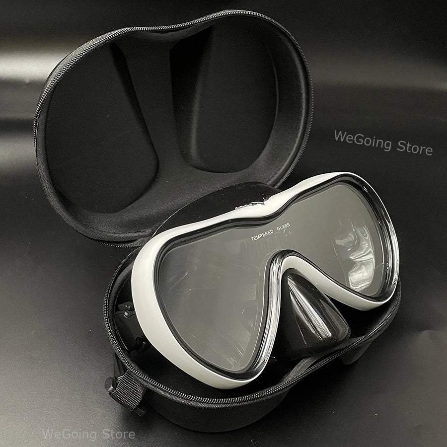 Dropshiping Adult Tempered Glass Tinct Scuba Diving Goggles Soft Silicone Swimming Mask Pack In Black Zipper Case