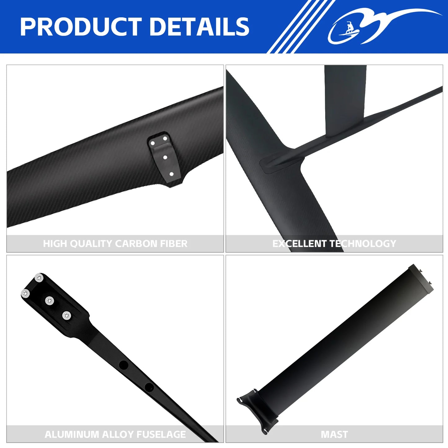 GY-ART1401 Hydrofoil 1611sqcm High Performance Carbon Fiber Unpowered Large Blade for Beginner Water Sports Surfing