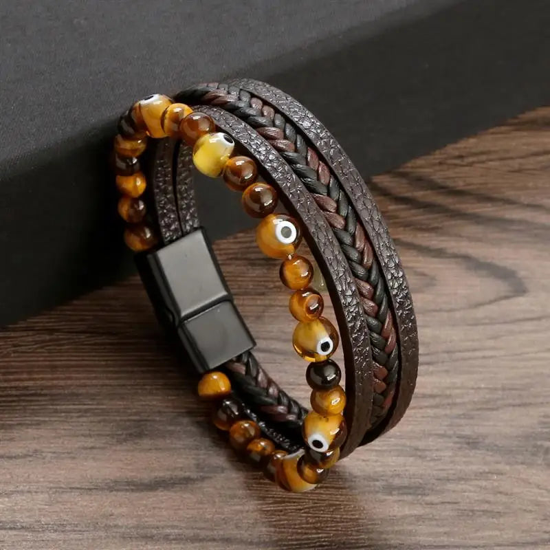 New Fashion Eyes Fatima Hand Leather Bracelets For Women Men Lucky Turkish Evil Eye Beaded Bracelet Couple Jewelry Gift