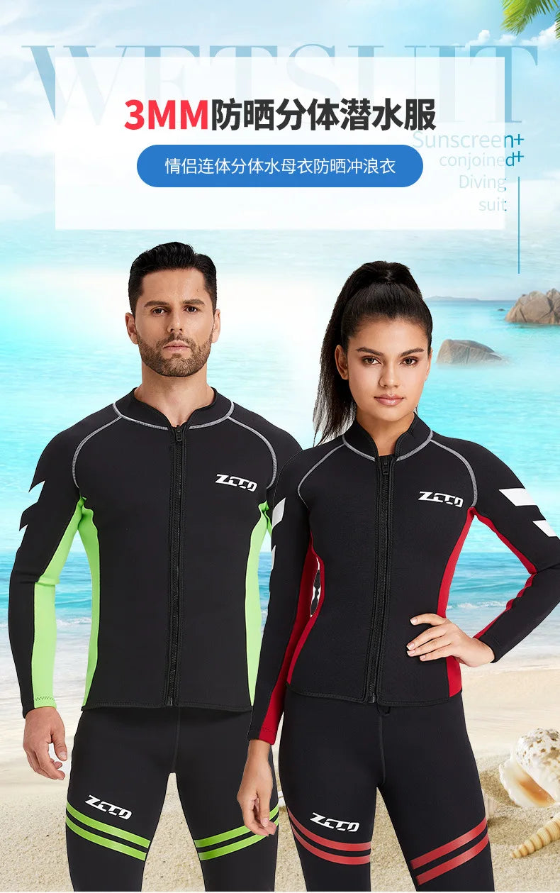 Men Women Wetsuit Surf Suit 3mm Neopreno Pant Top Wetsuit Female Kitesurf Scuba Diving Suit Winter Swimwear Rash Guard Swimsuits