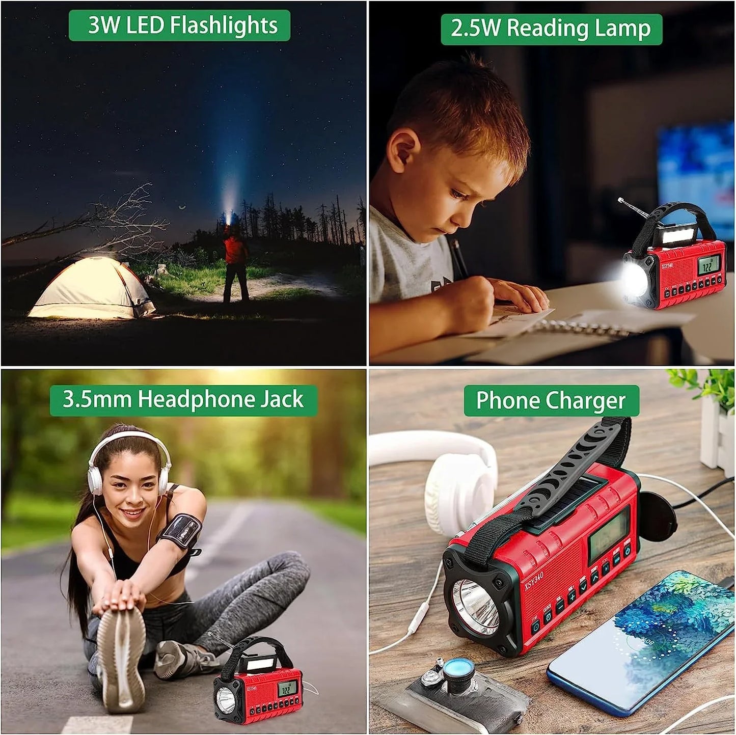 2025 Upgrade 10000mAh Emergency Weather Radio Solar Hand Crank AM/FM Portable Radio Headphone Jack Flashlight Reading Light SOS