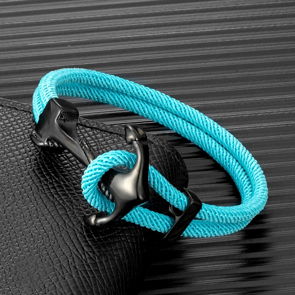 MKENDN Anchor Bracelets Men Double Strand Nautical Survival Rope Paracord Bracelet Women Black Stainless Steel Navy Sport Buckle