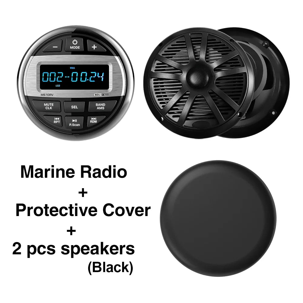 Marine Stereo Boat Radio Waterproof With Speaker Bluetooth FM AM Digital Media Audio Player For Yacht Gauge ATV UTV RV Golf Cart