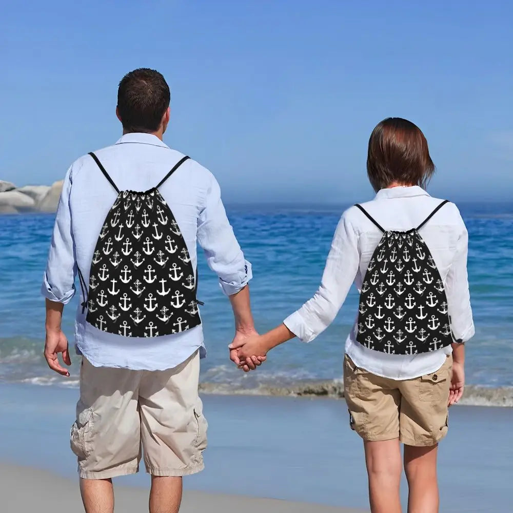 Custom Retro Vintage Nautical Anchor Drawstring Bags Men Women Foldable Gym Sports Sackpack Sailor Training Storage Backpacks
