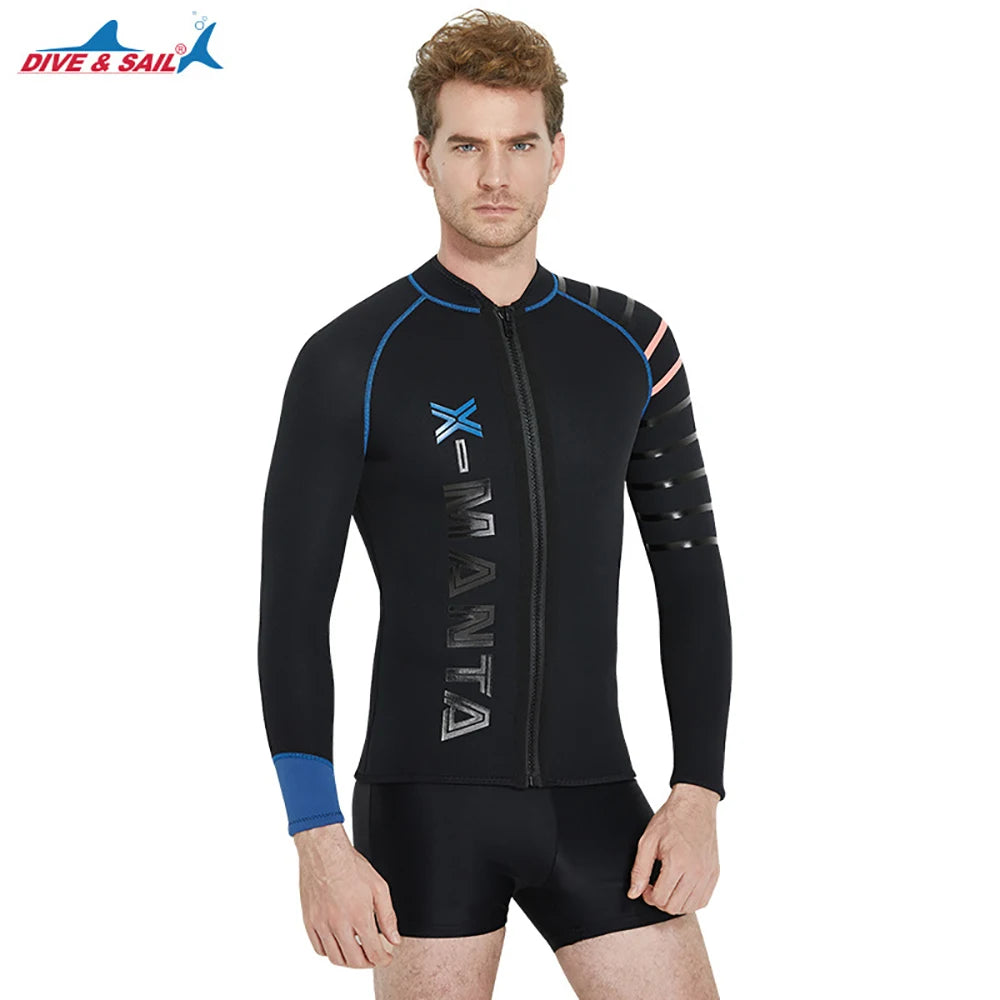 3MM Wetsuit Neoprene Men Underwater Kitesurf Surf Surfing Spearfishing Jacket Front Zip Wetsuit Scuba Diving Snorkeling