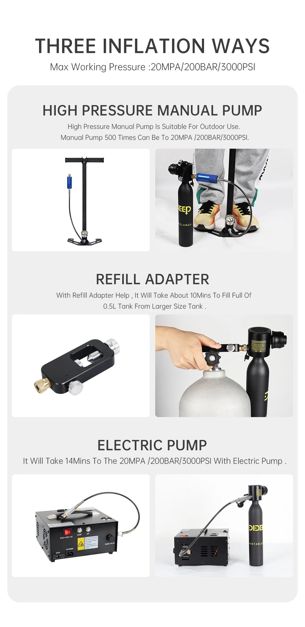 DIDEEP 0.5Liter Mini Scuba Diving Tank Set,Up to 5-10 Mins Underwater Diving Cylinder,Portable Lungs Gear with HD Full Face Mask