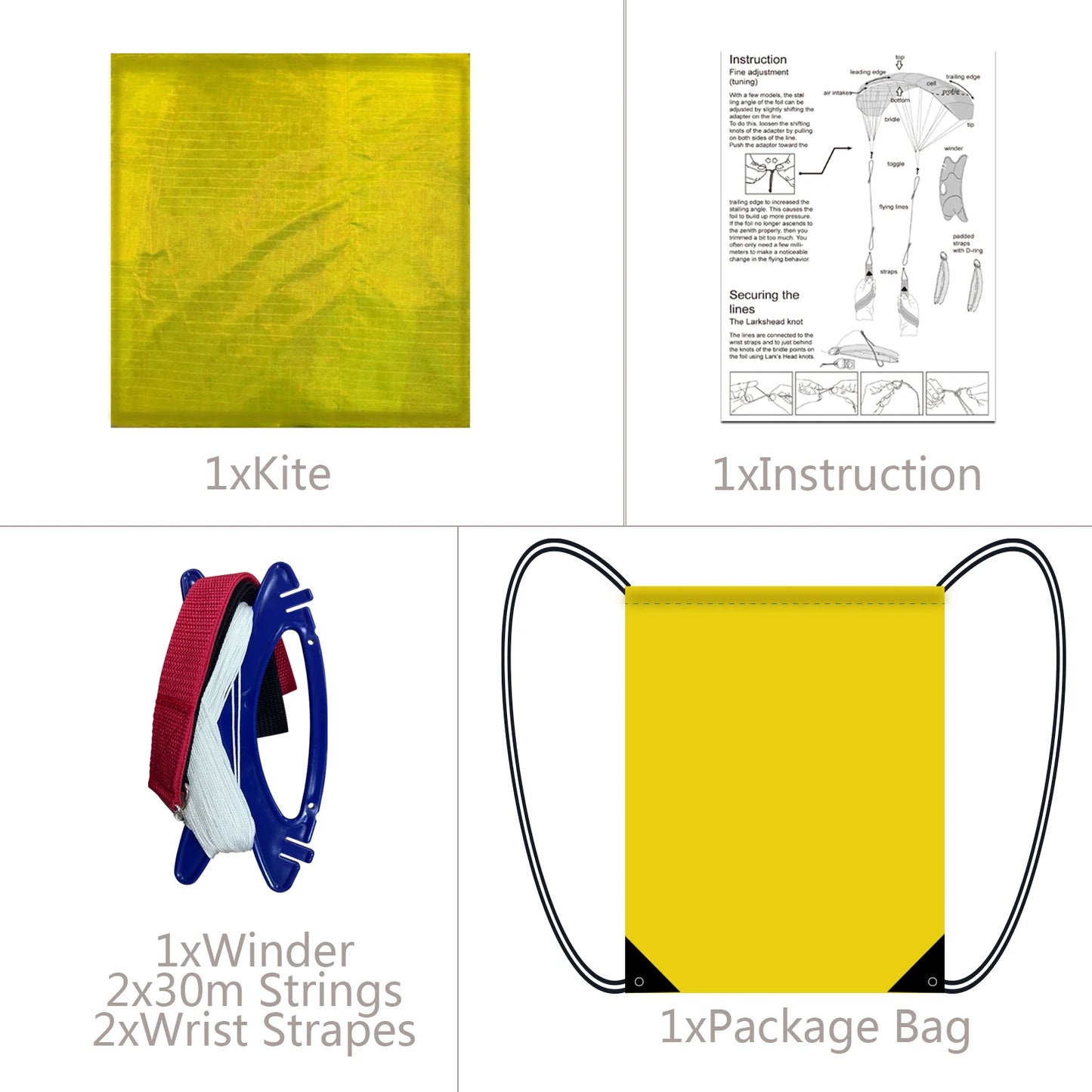 NEW High Quality  2.5m Yellow Dual Line Parafoil Kite  WithFlying Tools Power Braid Sailing Kitesurf Rainbow Sports Beach