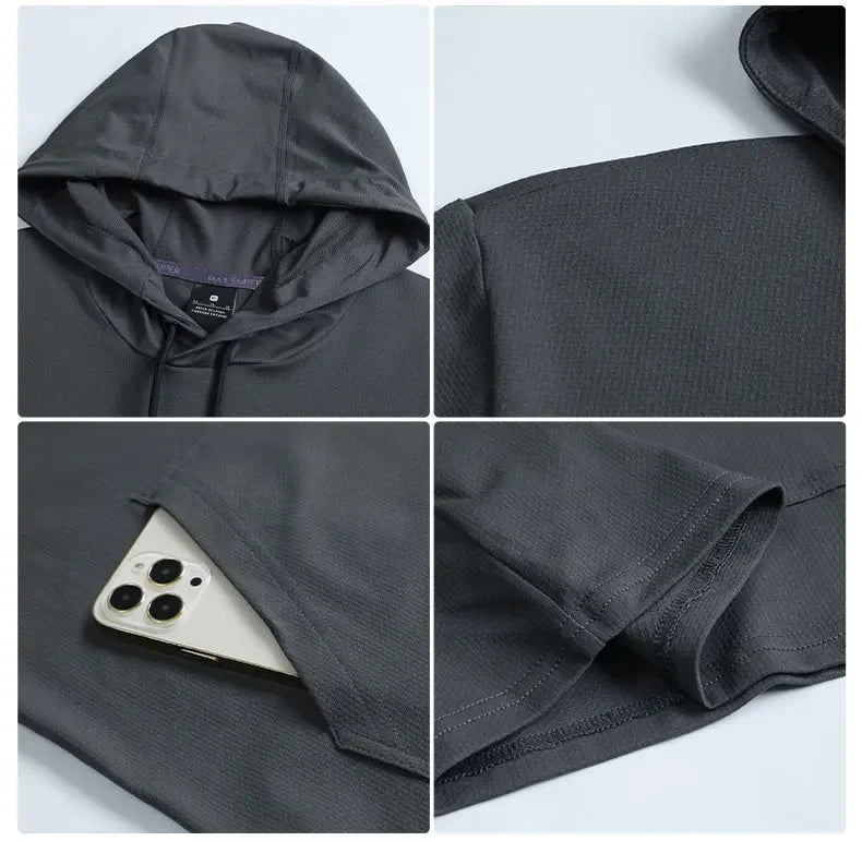 Mens Hoodies Sweatshirts Short Sleeve Tight Sports Jogging Compression Hoodie Outdoor Leisure Tees Casual Solid Color Hoody