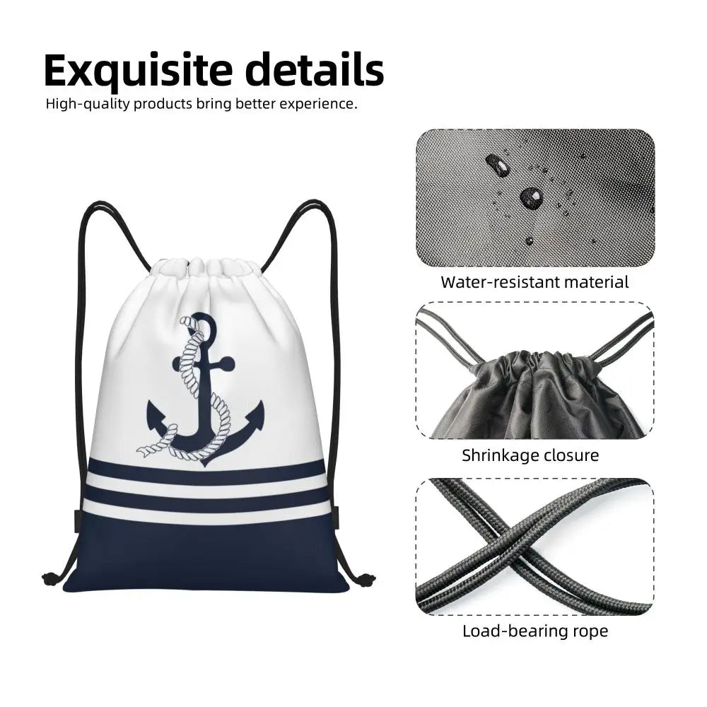 Custom Retro Vintage Nautical Anchor Drawstring Bags Men Women Foldable Gym Sports Sackpack Sailor Training Storage Backpacks