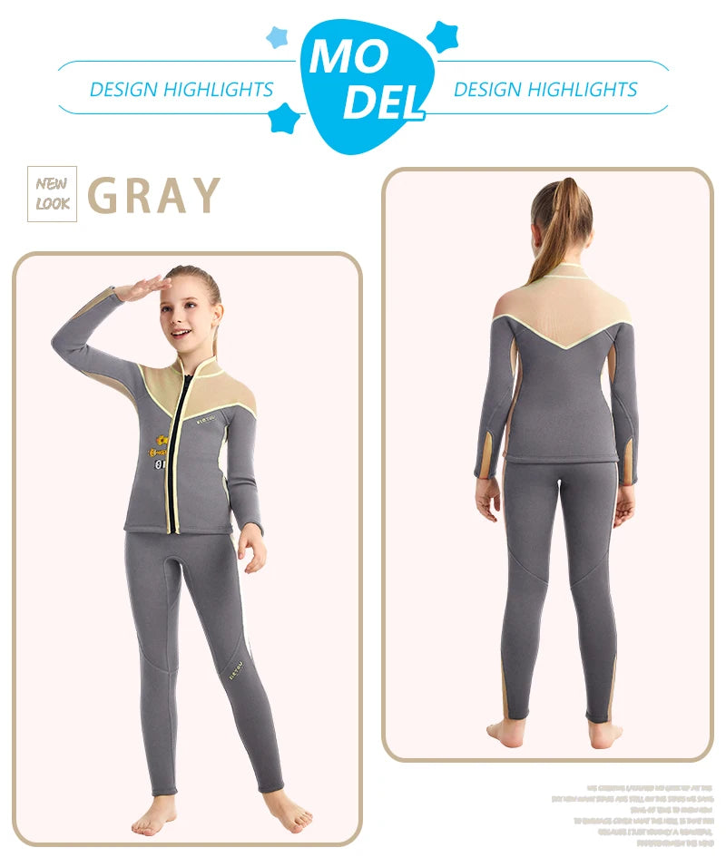 Two-Piece Neoprene Swimsuit for Kids, Professional Swimwear for Boys and Girls, Surfing Wetsuit Diving Suits, Bathing Suit