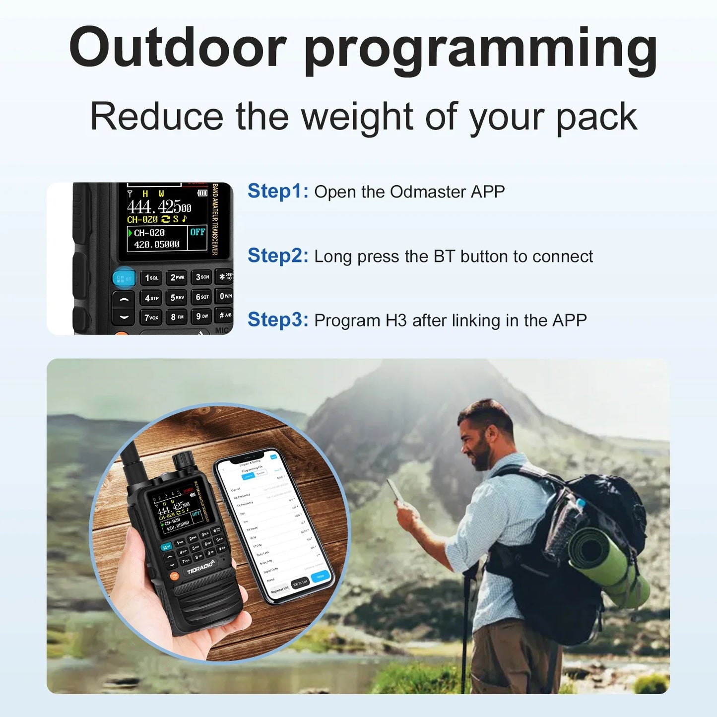 TIDRADIO H3 Long Range Walkie Talkie Phone APP Wireless Programming Air Band Ham Two Way Radio USB Type-C Programming &Charge