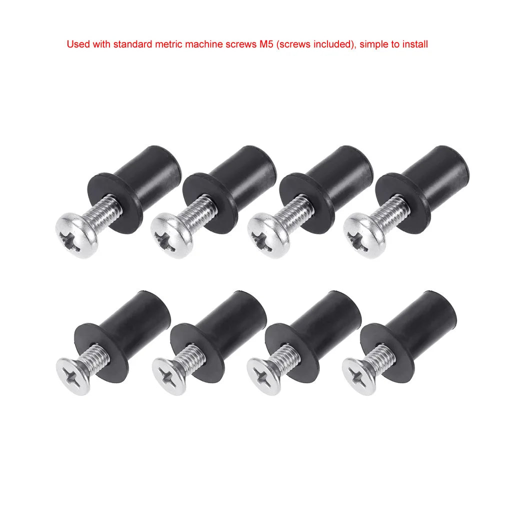 M5 Rubber Well Nuts with Screw, Blind Fastener, Motorcycle Windscreen Rivet, Kayak, Canoe, Boat, Marine Dinghy Accessories