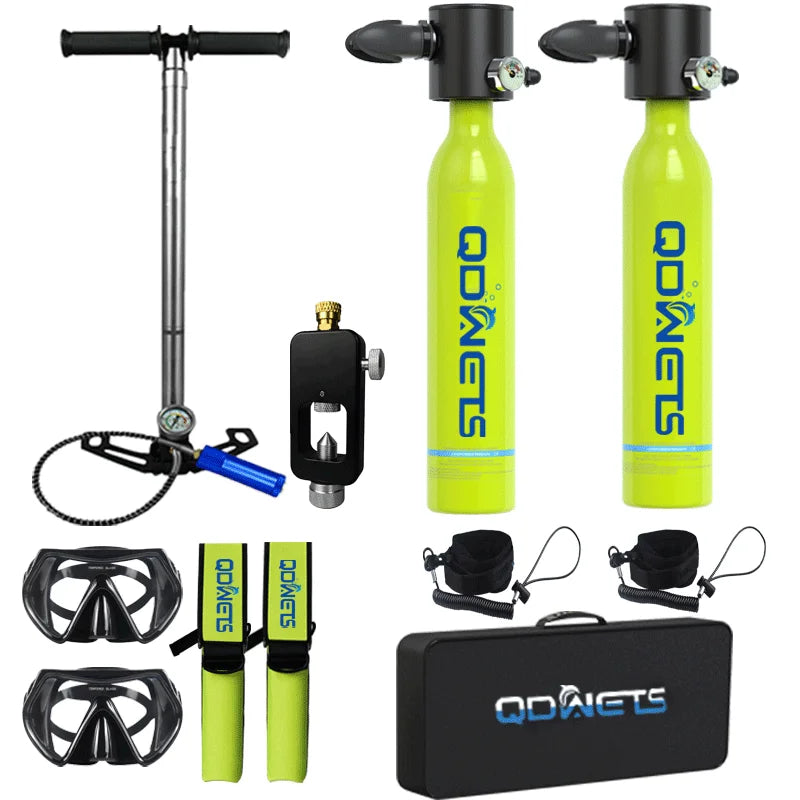 Mini Scuba Tank Diving Equipment 0.5L Outdoor Oxygen Scuba Diving Tank 5-10 Minutes Cylinder Snorkeling Set Hand Pump
