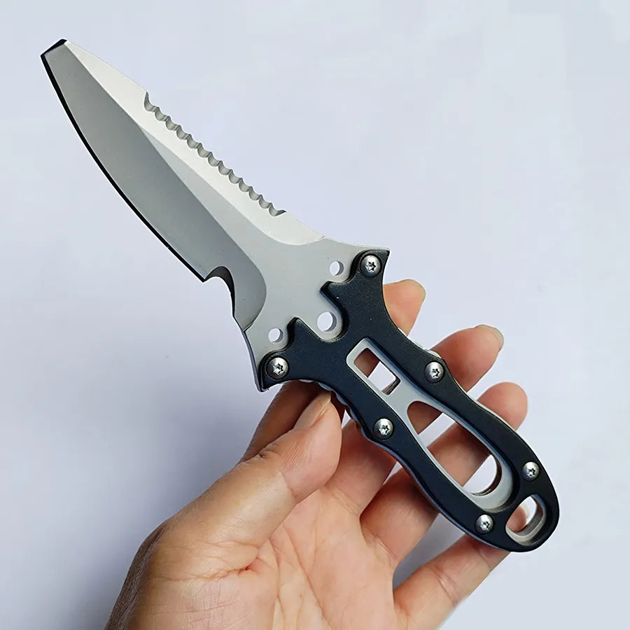 Super classic survival diving knife fixed blade Sharp blade cut the rope hook back serrate nylon sheathed with the rope