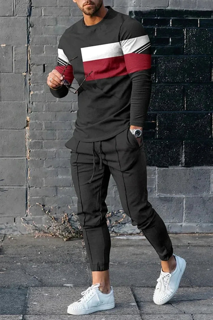 Men's Long Sleeve T-shirts and Pants Two Piece Black Classic Geometry 3D Printed Men's Sets Casual Suit nike tech fleece