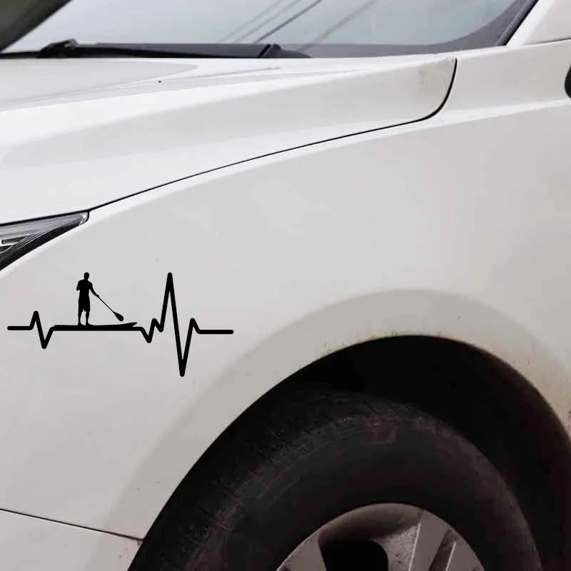 N516# Car Sticker Paddle Board SUP Stand Up Guy Heartbeat Vinyl Stickers Car Accessories Pegatinas Para Coche