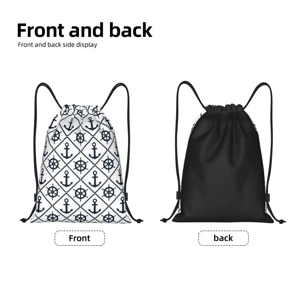 Custom Retro Vintage Nautical Anchor Drawstring Bags Men Women Foldable Gym Sports Sackpack Sailor Training Storage Backpacks
