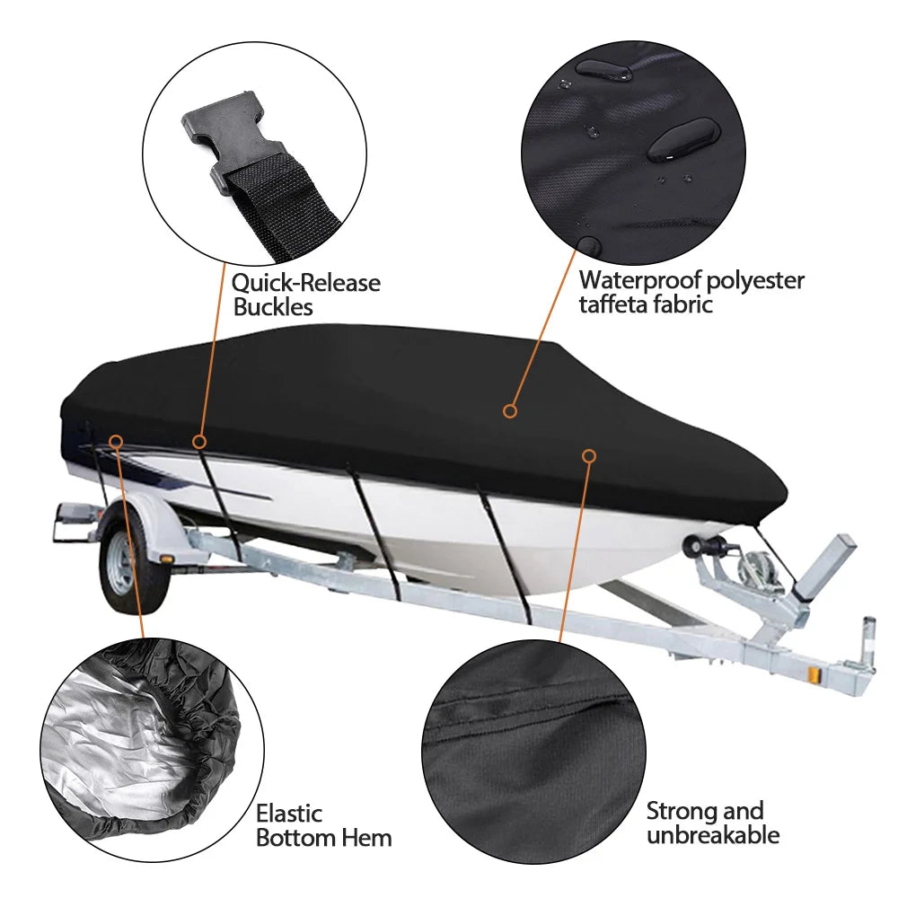 Boat Cover 190T 14-22FT Yacht Boat Cover Anti-UV Waterproof Dustproof Outdoor Protection Heavy Duty Marine Speedboat Cover