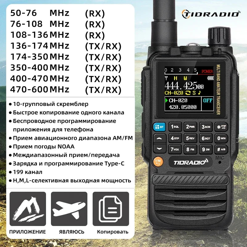 TIDRADIO H3 Professional Walkie Talkie Phone Dual PTT Air Band Long Range Radio APP USB Type-C Cable Programming HAM GMRS
