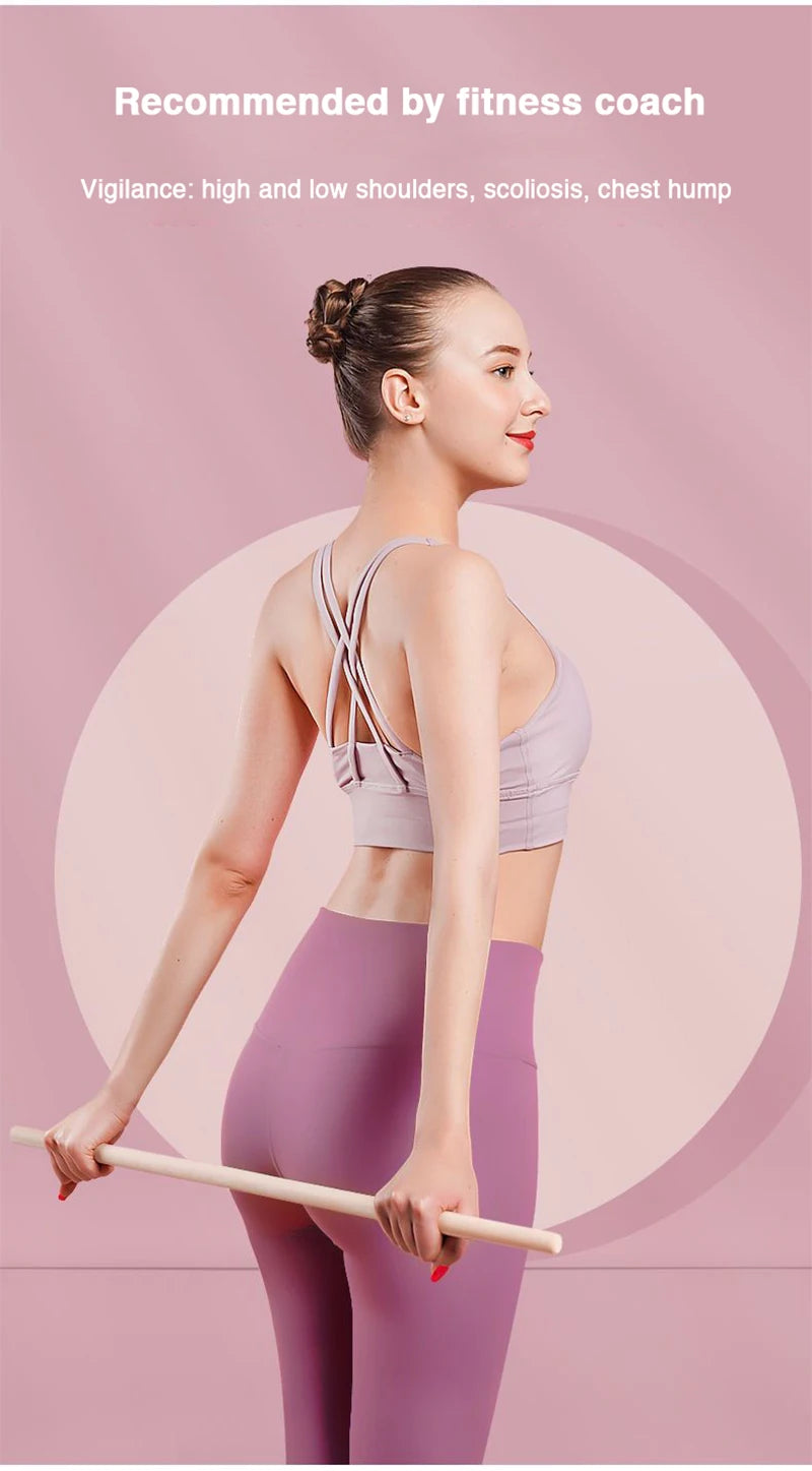 Body Sculpting Home Fitness Wooden Yoga Pole Open Shoulder Beauty Back Posture Corrector Multipurpose Pranayama Stick for Dance