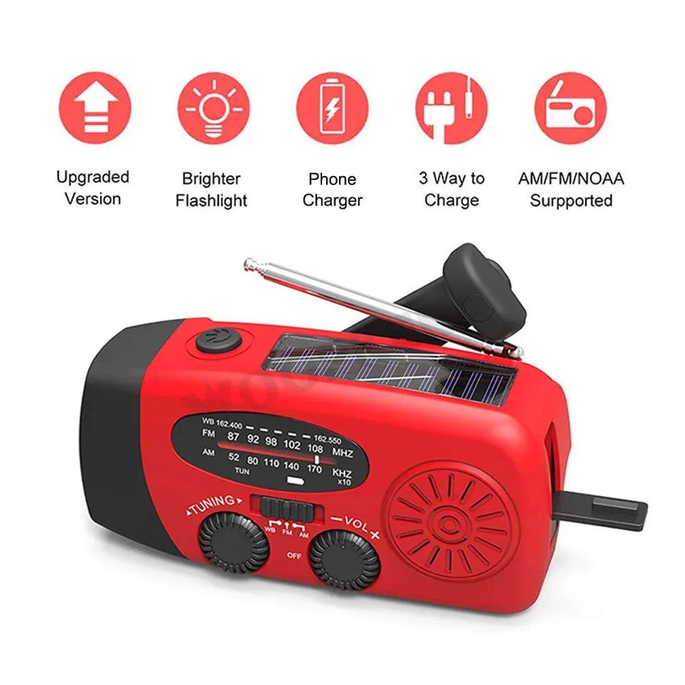 Woopker Radio E30 10000mAh FM Emergency Radio Solar Hand Crank Generator AM/FM/NOAA LED Portable Radio SOS Alarm Power Bank