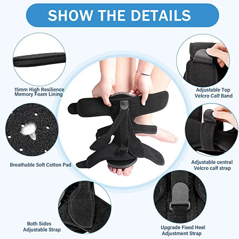 Plantar Fasciitis Splint Upgraded Version, 3 Pull Adjustable Straps, Drop Corrector, Stabilizing Brackets, Relieve Foot Pain