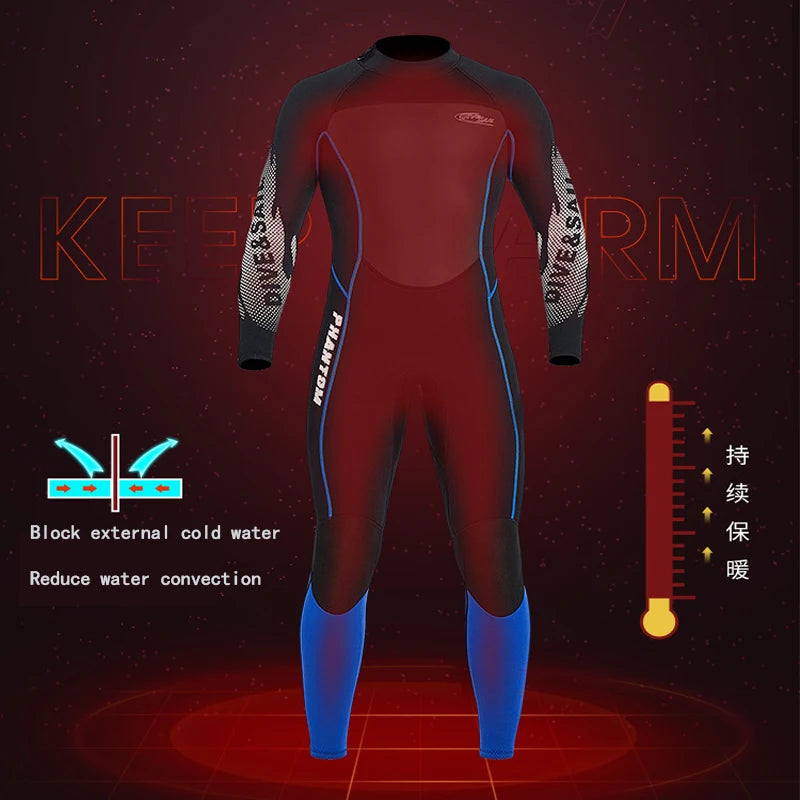 3MM Neoprene One-Piece Thick Warm Wetsuit Men Women Long Sleeved Cold-Proof Surfing Suit Snorkeling Swimming Jellyfish Suit