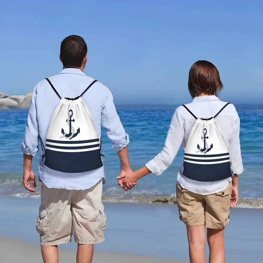 Custom Retro Vintage Nautical Anchor Drawstring Bags Men Women Foldable Gym Sports Sackpack Sailor Training Storage Backpacks