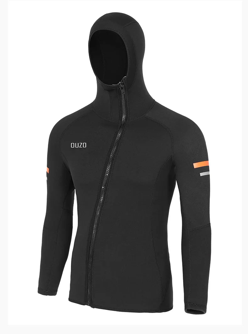 Men's 1.5mm Neoprene Hooded Diving Top Long Sleeves Wetsuit Jacket Split Sun Protection Anti-jellyfish Surfing Swimming Swimsuit