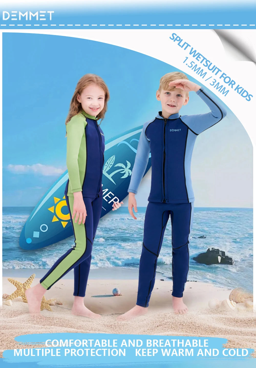 New Kids Wetsuit Neoprene 1.5mm/3mm Boys and Girls Thick Warm Scuba Diving Suit Underwater Free-diving Split Long Sleeve