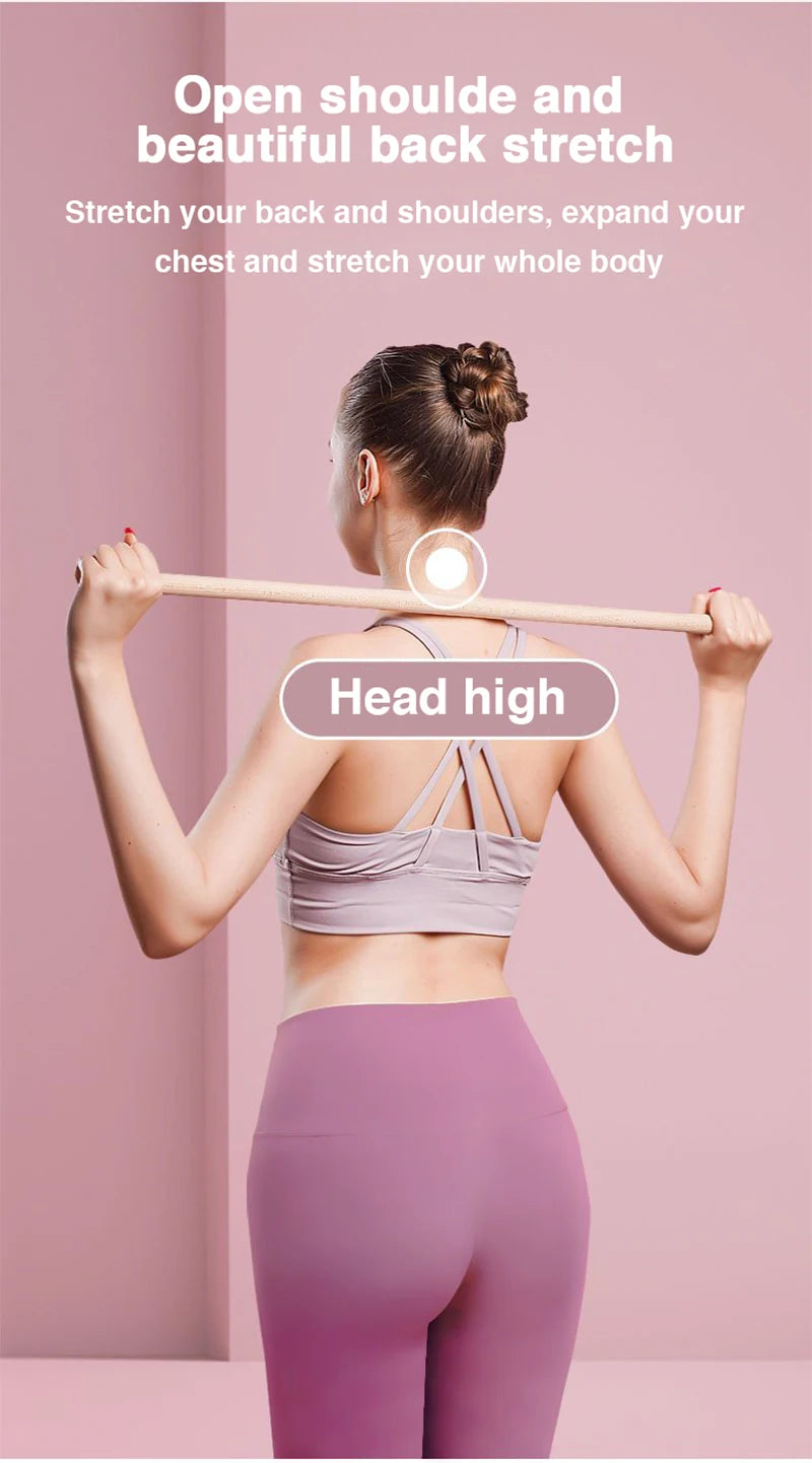 Body Sculpting Home Fitness Wooden Yoga Pole Open Shoulder Beauty Back Posture Corrector Multipurpose Pranayama Stick for Dance