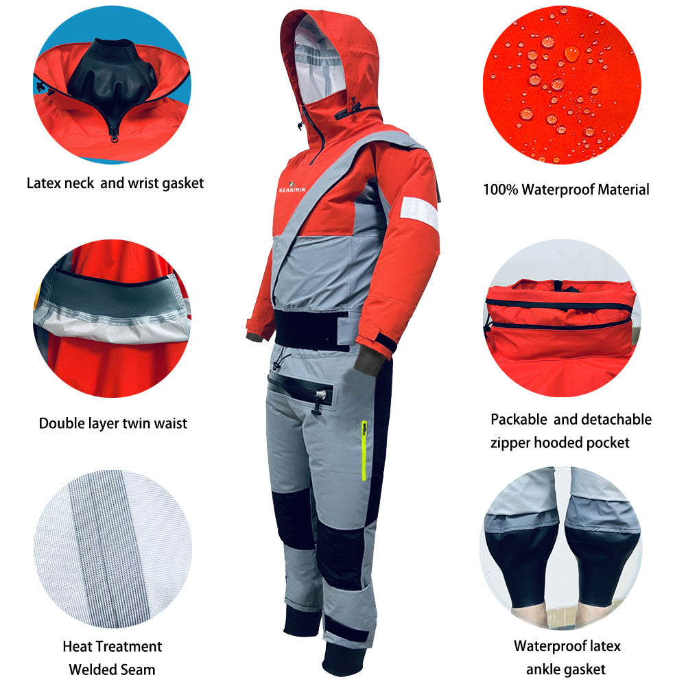 Mens Hooded Dry Suit With Latex Ankle Seals For Paddling Kite Surfing Water Skiing Wingsurfing Jetsurfing Motosurfing Jetboard