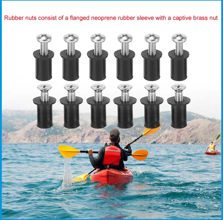 M5 Rubber Well Nuts with Screw, Blind Fastener, Motorcycle Windscreen Rivet, Kayak, Canoe, Boat, Marine Dinghy Accessories
