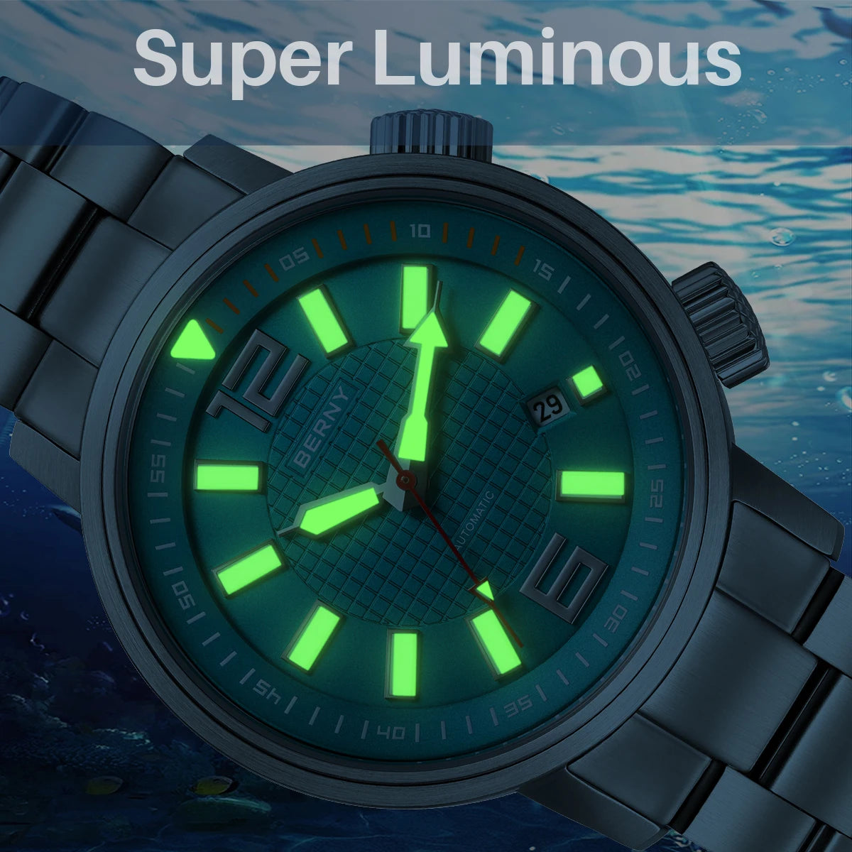 BERNY Automatic Diver Watch for Men Super Luminous Sapphire Miyota 8215 Compressor 20ATM Swimming Scuba Diving Sports Man Watch