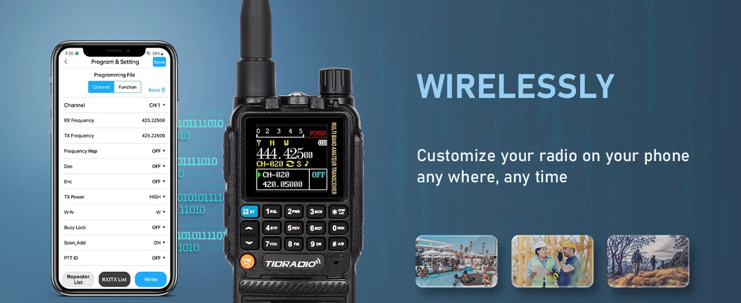 TIDRADIO H3 Long Range Walkie Talkie Phone APP Wireless Programming Air Band Ham Two Way Radio USB Type-C Programming &Charge