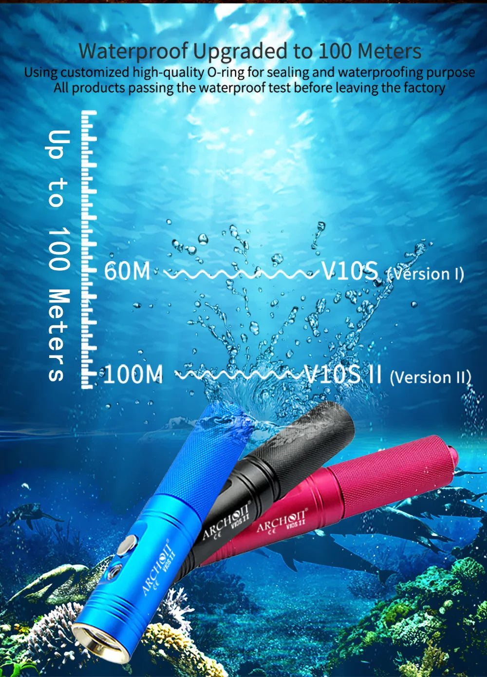 ARCHON V10S II 1200LM LED Diving Flashlight Lanter Diving Flashlight Underwater Diving Flashlight