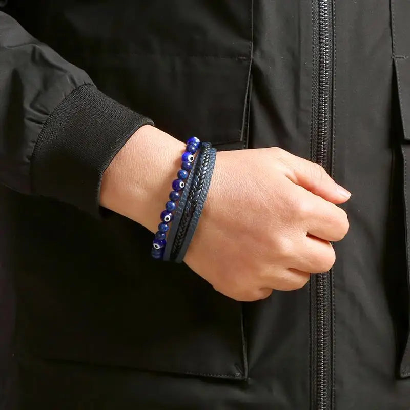 New Fashion Eyes Fatima Hand Leather Bracelets For Women Men Lucky Turkish Evil Eye Beaded Bracelet Couple Jewelry Gift