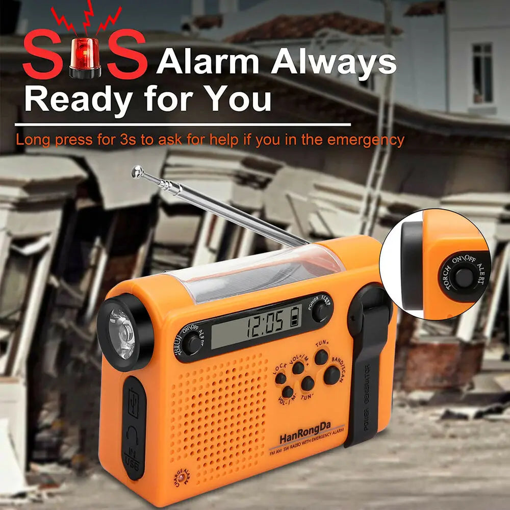 Weather Emergency Radio AM/FM/SW Portable Solar Hand Crank Radio 3 in 1 2000mAh Power Bank Phone Charger Flashlight for Camping