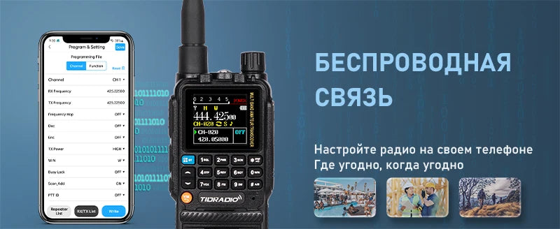 TIDRADIO H3 Professional Walkie Talkie Phone Dual PTT Air Band Long Range Radio APP USB Type-C Cable Programming HAM GMRS