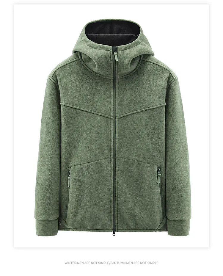 Autumn 2023 New Fleece Warm Coat Men Spring Windproof Casual Slim Jacket Men Hooded Polar Fleece Jacket Men Clothing