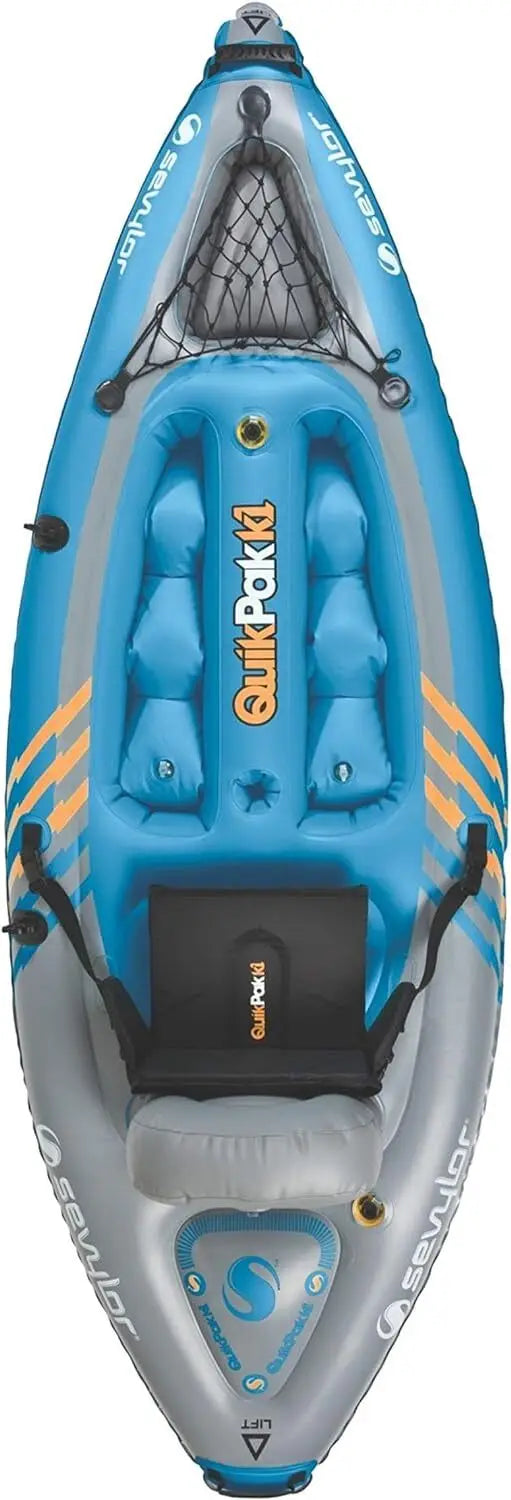 1-Person Inflatable Kayak, Kayak Folds into Backpack with 5-Minute Setup, 21-Gauge PVC Construction; Hand Pu