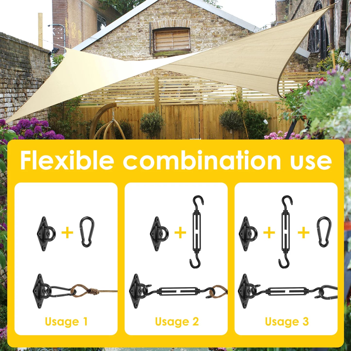 41Pcs Sun Shade Sail Hardware Kit 304 Stainless Steel Awning Fixing Installation Kit Heavy Duty Awning Attachment for Outdoor