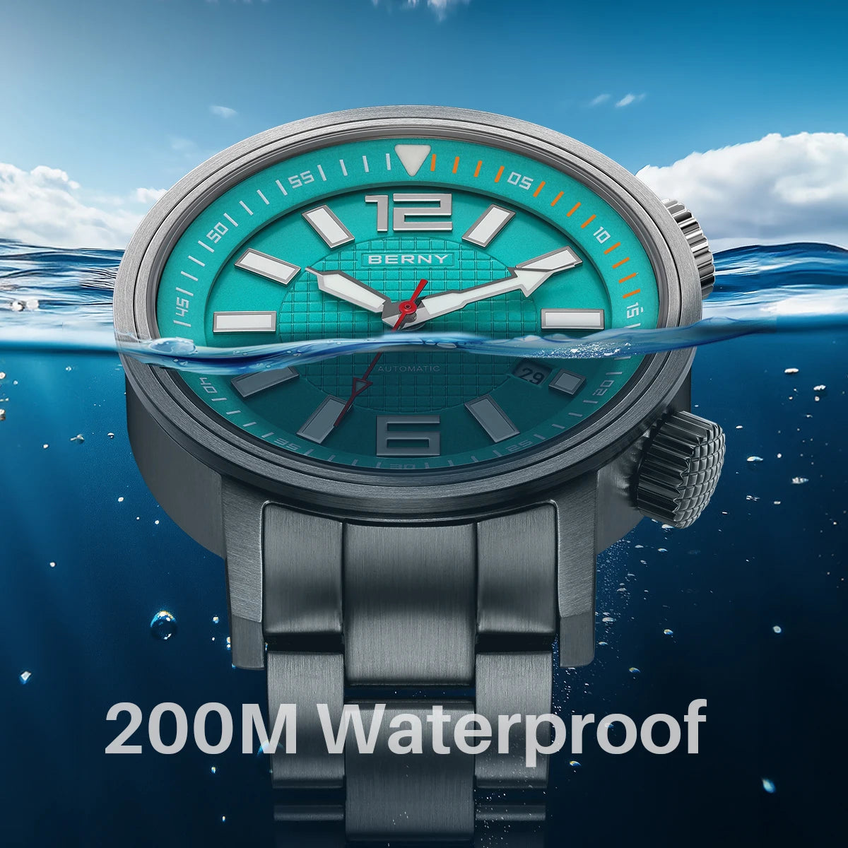 BERNY Automatic Diver Watch for Men Super Luminous Sapphire Miyota 8215 Compressor 20ATM Swimming Scuba Diving Sports Man Watch