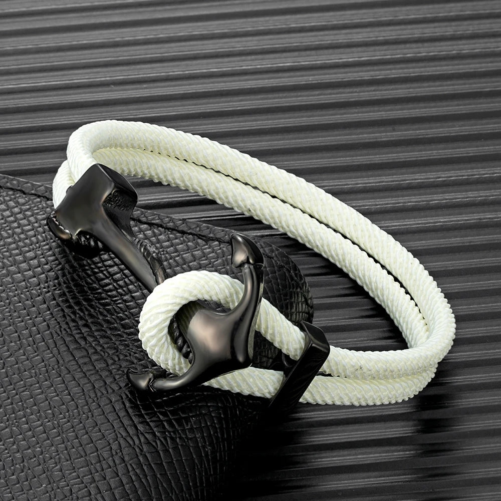 MKENDN Anchor Bracelets Men Double Strand Nautical Survival Rope Paracord Bracelet Women Black Stainless Steel Navy Sport Buckle