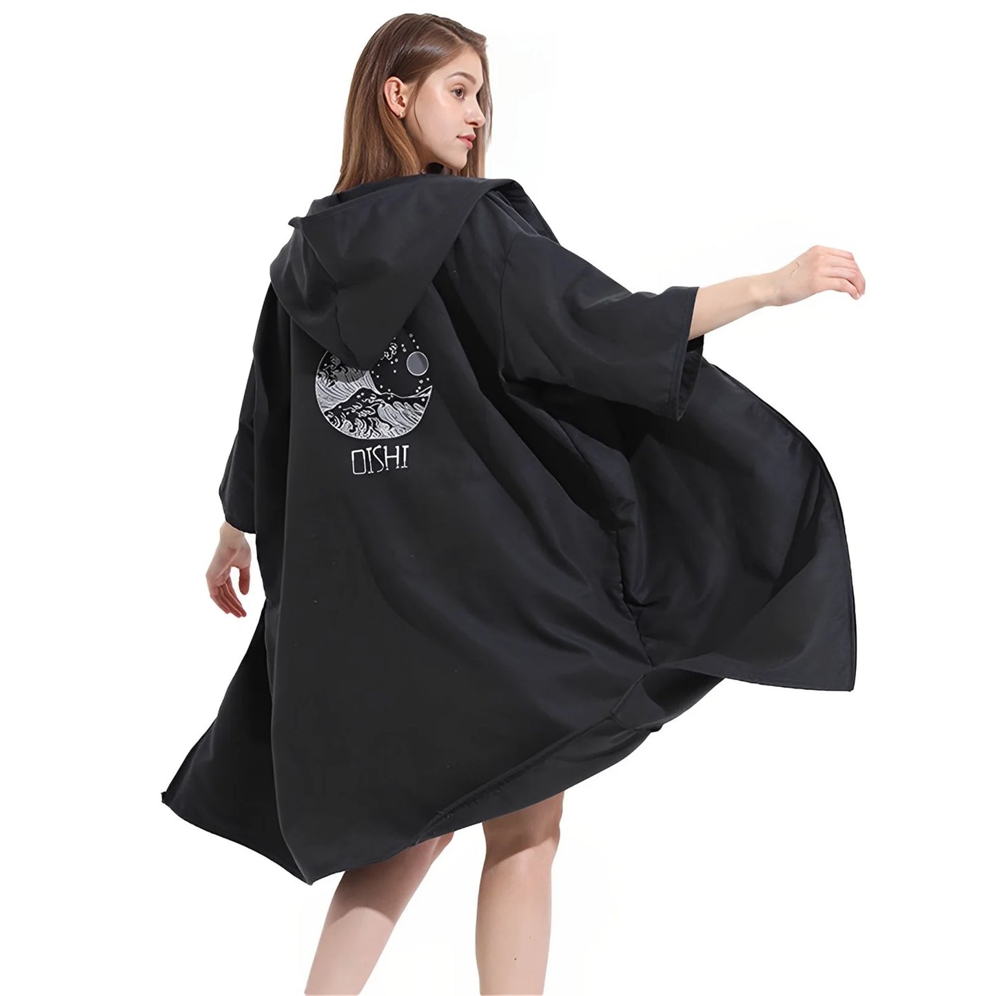 Changing Robe with Hood Microfiber Towel Poncho Robe with Zipper Short Sleeve Surf Poncho Oversized Changing Towel Robe Quick